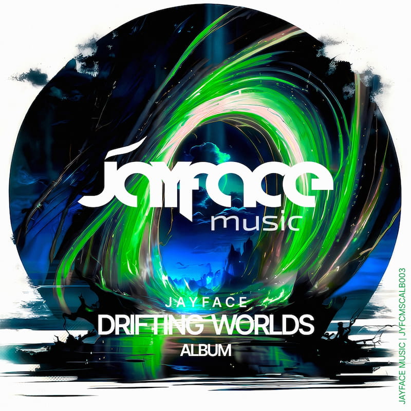 Cover art for Jayface's Drifting Worlds album (2025), featuring the artist's logo and artistic design